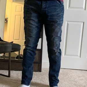 3-Dark Wash Faded Button-Fly Denim